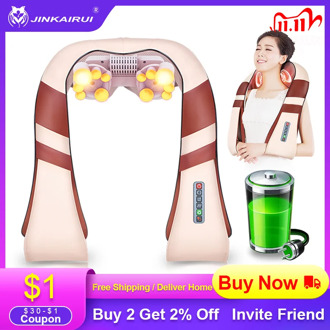 JinKaiRui Cordless Rechargeable Neck Back Shiatsu Massager 3D Deep Kneading Portable Full Body Massagem with Heat Relieve Pain