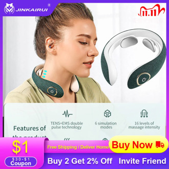 Jinkairui Neck Massager Rechargeable Electromagnetic Shock Pulse Cervical Physiotherapy Instrument Multifunction Easy Carry Gift