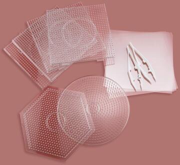Jinletong 6 Stuks Hama Kralen Pegboards 5Mm Plastic Zekering Kralen Sjablonen Met 6 Strijken Papier 2 Pincet Voor Diy 3d Puzzel