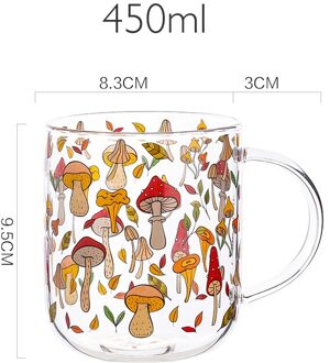 Jinyoujia Hittebestendig Met Handvat Glas Mok Ontbijt Melk Cup Leuke Kantoor Thuis Koffie Mokken Citroen Paddestoel Pompoen Patroon paddestoel 450ml