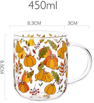 Jinyoujia Hittebestendig Met Handvat Glas Mok Ontbijt Melk Cup Leuke Kantoor Thuis Koffie Mokken Citroen Paddestoel Pompoen Patroon pompoen 450ml