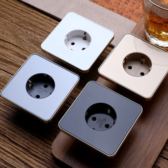 Jiubei EU Standard Power Socket, White Crystal Glass Panel, AC 110~250V 16A Wall Power Socket, 4 Colors，C7-EU