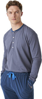 JJB12 Katoenen pyjama met lange mouwen en ronde hals voor heren Blauw - XL