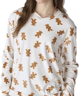 JJB4 Damespyjama van fluweel met lange mouwen Wit - XL