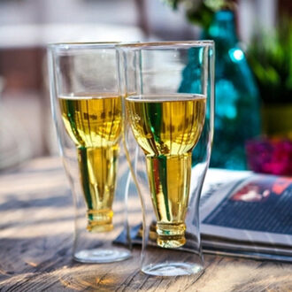 Jm Producten Dubbelwandige Bierglas Hopside Longneck Ondersteboven Omgekeerde Drinken Familie Lage Prijs 2 stukken