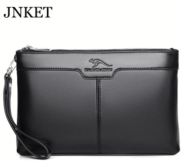 JNKET New Fashion Men's PU Leather Clutch Handbag Zipper Long Wallet Business Bag Large Capacity Clutch Bag Detachable Wristlet