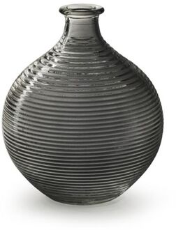 Jodeco Bloemenvaas - smoke grijs glas - ribbel - D16 x H20 cm - Vazen