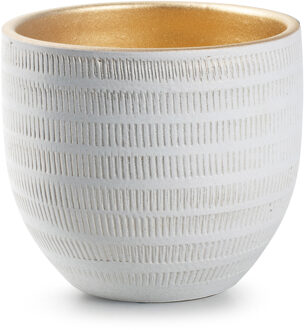 Jodeco Plantenpot/bloempot Beau - wit/goud - keramiek - D14 x H16 cm - Plantenpotten