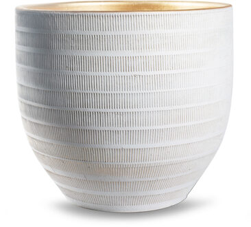 Jodeco Plantenpot/bloempot Beau - wit/goud - keramiek - D35 x H32 cm - Plantenpotten