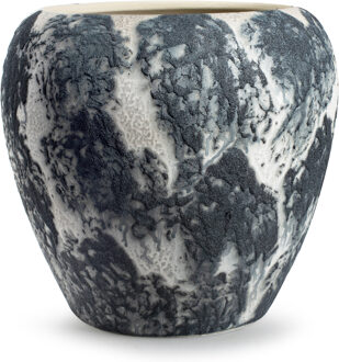 Jodeco Plantenpot/bloempot Marble - wit/zwart - keramiek - D29 x H26 cm - Plantenpotten