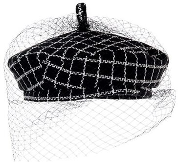 JOEJERRY Wol Baret Vrouwelijke Franse Hoed Tweed Baret Plaid Hoed met Sluier Voor Bruiloft