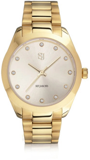 Joelle Verguld Roestvrijstalen Horloge met Saffierglas en Witte Zirkonia Sif Jakobs Jewellery , Yellow , Dames - ONE Size