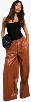 Jogger Met Elastische Taille In Pu En Wijde Pijpen, Brown - 34