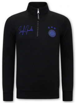 Joggingspak half zipper, double ribbon - maat L Zwart