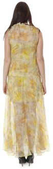 John Galliano Bloemenprint Maxi Jurk Mouwloos V-hals Geel
