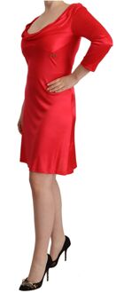 John Galliano Damesjurk met rode viscose 3/4 mouwen en diepe ronde hals Rood