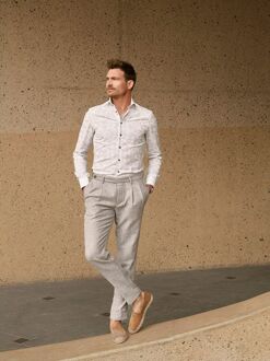 John Miller Overhemd Linnen Blend Paisley Print Beige - 38,40,42,44