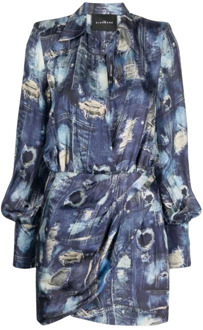 John Richmond Korte jurk met iconisch denim catwalk-patroon John Richmond , Blue , Dames - M,S,Xs,2Xs