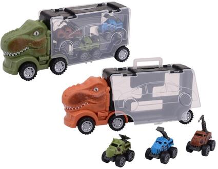 John Toy Dino opberg truck + drie auto's Multikleur