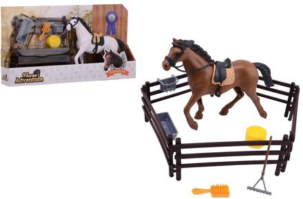 John Toy Paarden Speel Set Met Accessoires In Doos bruin