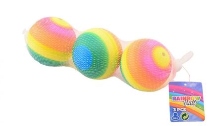 John Toy regenboogballen 7 cm rubber 3-delig Multikleur
