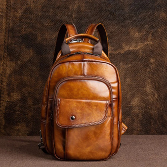 Johnature 2020 New Retro Men Mini Backpack Genuine Leather Multifunctional Bag First Layer Cowhide Handmade Male Chest Bags