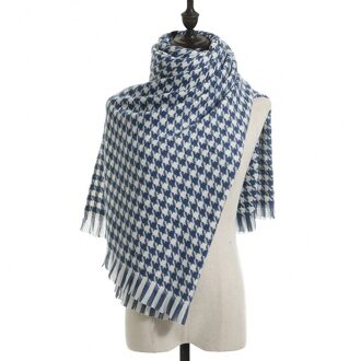 Johnature Winter Casual Plaid Warm Showl Thicken Vrouwen Sjaal Alle Match Tassle 7 Kleuren Sjaal Blauw