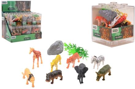 Johntoy 10-delige wilde dieren set in kubus multi