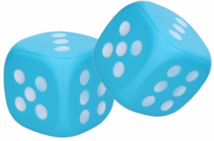 Johntoy 2x Grote foam dobbelsteen/dobbelstenen blauw 12 cm