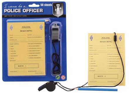 Johntoy bonnenboekje politie met potlood en fluit 15 cm NL Geel