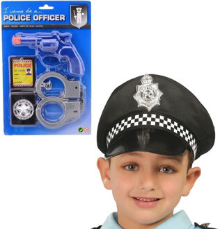 Johntoy Carnaval verkleed speelgoed politiepet - zwart - voor kinderen - met accessoires