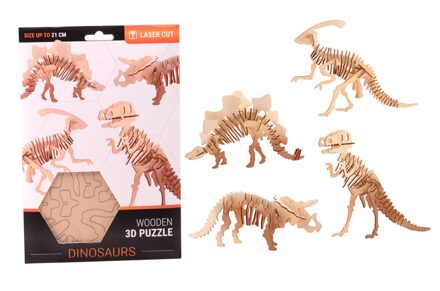 Johntoy Dinosaurus Tyrannosaurus Rex 3D puzzel hout bouwpakket 21 cm - 3D puzzels Beige