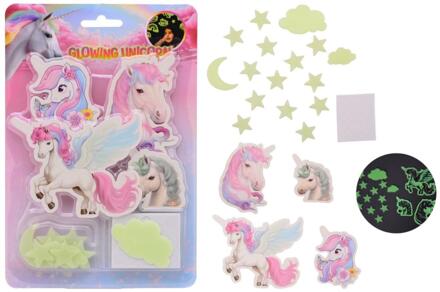 Johntoy Glow eenhoorn muurstickers roze