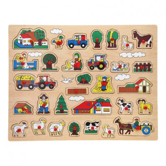 Johntoy Houten knopjes/noppen puzzel boerderij thema 45 x 35 cm speelgoed
