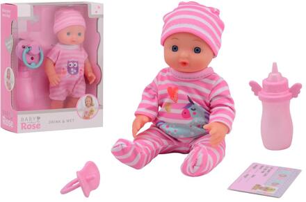 Johntoy John Toy Baby Rose drink + plas pop 17cm roze