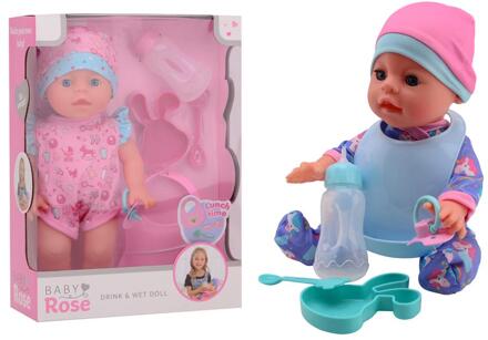 Johntoy John Toy Baby Rose drink + plaspop 30 cm roze