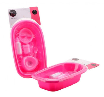 Johntoy Poppen speelgoed badset 8 delig roze - Babypoppenverzorgingsproducten