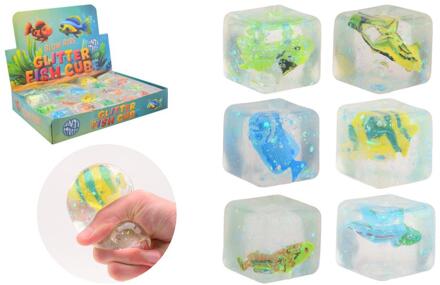 Johntoy Slow rise glitter kubus met vis verschillende