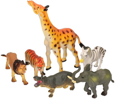 Johntoy Speelgoed Wilde dieren van plastic 6 stuks van ongeveer 10 cm Multi