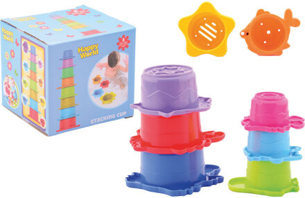 Johntoy stapelbekers Happy World 8 stuks diameter 7 x 5 cm