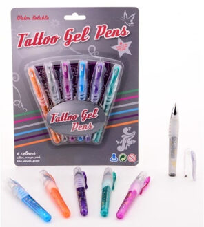 Johntoy Tattoo glittergel pennen met sjablonen - Speelgoed - 6 pennen/stiften - kinderen