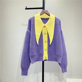 Joinyouth Sweet Chic Knitted Cardigan Korean Kniterar Sweater Patchwork Contrast Color Weater Female Roupas Tops Coat paars