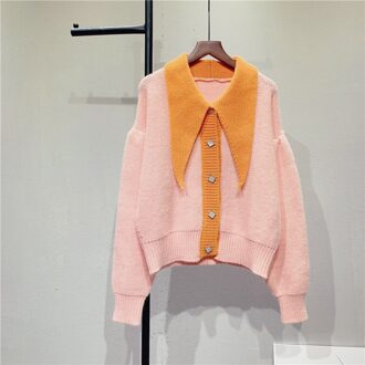 Joinyouth Sweet Chic Knitted Cardigan Korean Kniterar Sweater Patchwork Contrast Color Weater Female Roupas Tops Coat roze