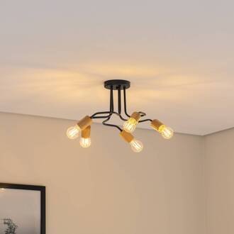 Joiy deck 5-lamps verdeeld zwart/hout zwart, licht hout