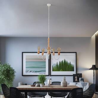 Joiy kroonluchter, 5-lamps, wit wit, licht hout