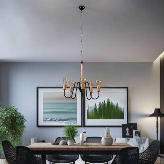 Joiy kroonluchter, 5-lamps, zwart zwart, licht hout