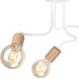 Joiy plafondlamp 3-lamps verdeeld wit/hout wit, licht hout
