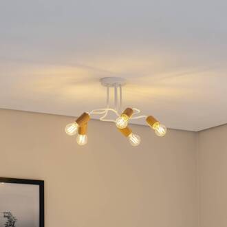 Joiy plafondlamp 5-lamps verdeeld wit/hout wit, licht hout