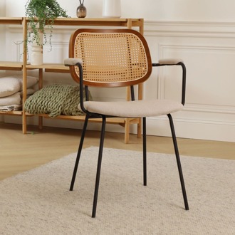 Jolie rotan eetkamerstoel beige - met armleuningen