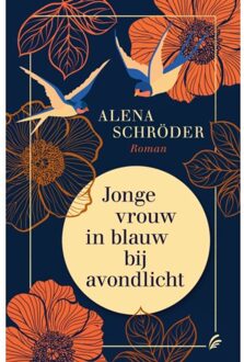 Jonge vrouw in blauw bij avondlicht